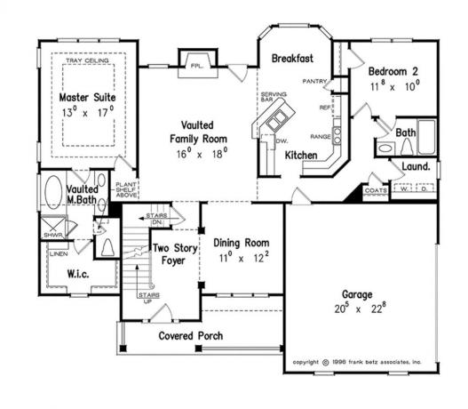En typisk layout av en amerikansk hem. Källa: https://www.homeplans.com