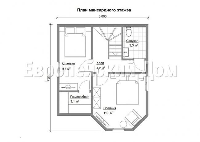 Disposition av andra våningen. Fasaden på huset. Fotokälla: dom-bt.com