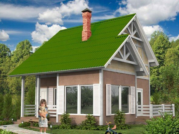 Framför huset med ett grönt tak. Fotokälla: dom-bt.com