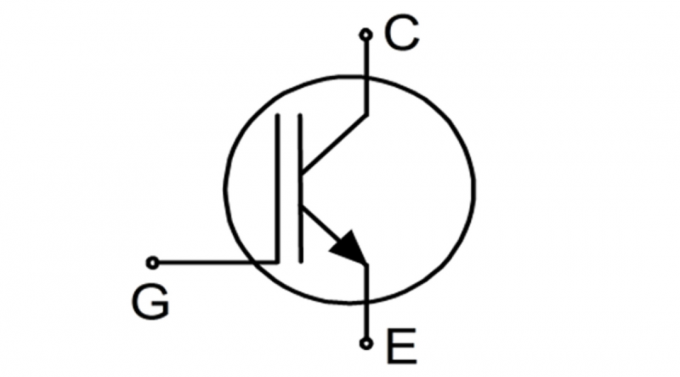 Piktogram transistorkretsar där G - den slutare, C- samlare, E - emitter.