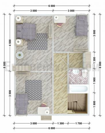 Disposition av andra våningen med ett annat arrangemang av möbler. Fotokälla: dom-bt.com